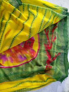 Vibrant Yellow Bandhani Saree with Blouse