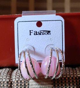 Fashion Hoop Earrings - Pink Stones💗