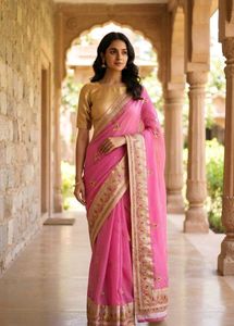 Elegant Pink Cotton Silk Saree