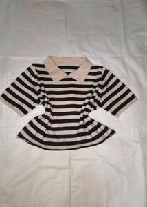 Striped Polo Neck Top
