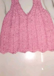 Pink Crochet Halter Neck Crop Top
