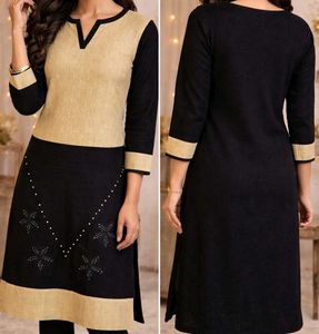 BLACK AND BEIGE A-LINE WOOLEN KURTI