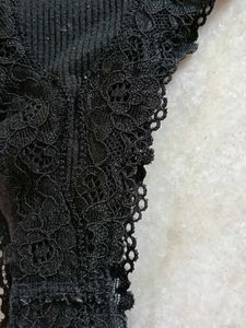 H&amp;M Black Lace Trim Thong Panty