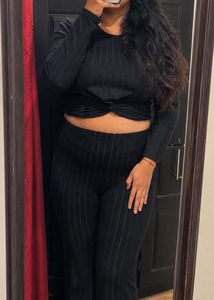 Stylish Black Ribbed Co-ord Set