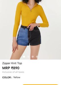 Yellow Zipper Knit Top