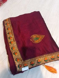 Elegant Maroon Saree with Gold Embroidery