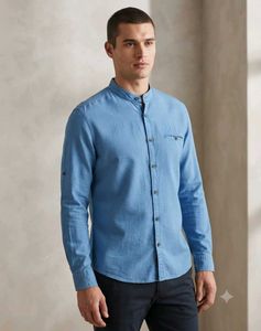Netplay's Men's Blue Mandarin Collar Shirt