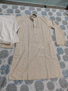 Men's cream golden Kurta Set