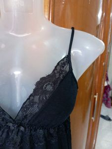 Elegant Black Lace Trim Nightgown