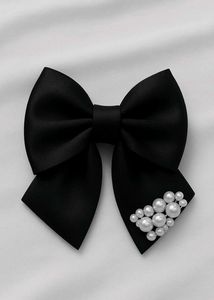 Black Bow Hair Clip with Pearls