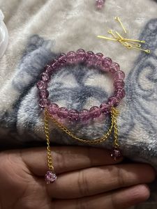 Purple Beaded Bracelet with Gold Chains