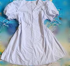 Light blue Puff Sleeve Tie-Up Mini Dress