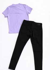 Cute Lilac Top &amp; Ripped Black Jeans Set