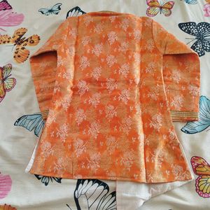 Boys Orange Brocade Kurta