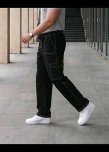 Black Cargo Pants with Contrast Stitching