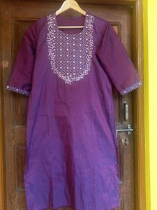 Purple Embroidered Kurti Set