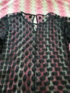 Sheer Black Heart Pattern Mesh Top