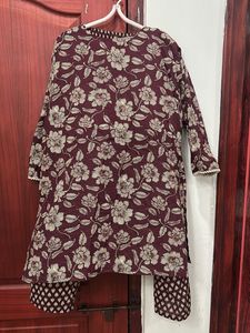 Brown Floral Print Coord Set with scalap border