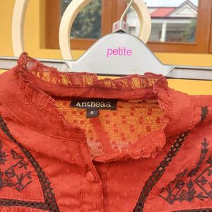 Brick Red Embroidered Top