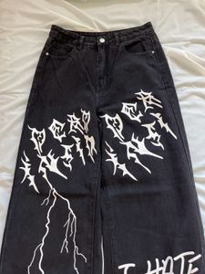 Graphic Print Wide Leg Jeans