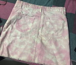 Pink Tie-Dye Denim Mini Skirt