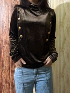 Velvet Button Detail Top