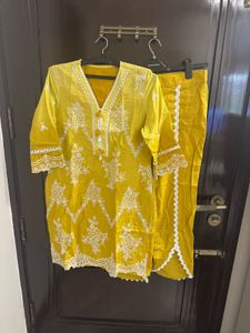 Beautiful Yellow Kurta Set with White Embroidery