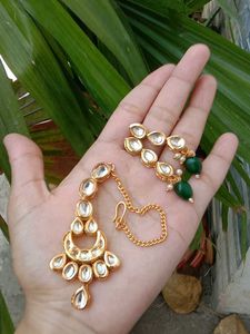 Gold Plated Kundan Maang Tikka Set