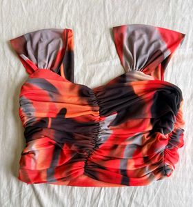 Ruched Abstract Print Top 🦋