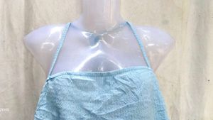 Light Blue Crinkle Halter Neck Crop Top