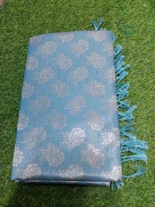 Elegant Blue Silk Saree with Silver Weave