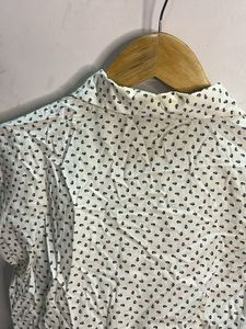 Chic White Printed Button-Up Top