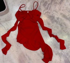 Chic Red Ruffle Top