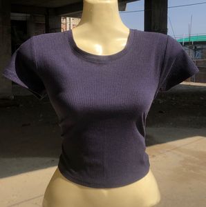 Ribbed Navy Blue Cropped Top