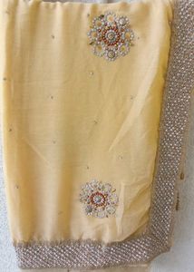 creame embellished saree with matching blouse