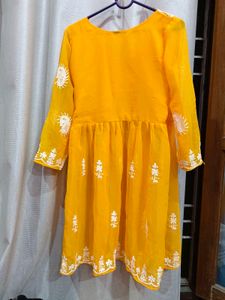 Yellow Embroidered short  Kurti