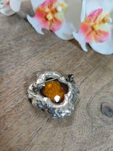 Vintage Amber Stone Brooch