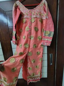 Elegant Peach Kurta with Gold Embellishments