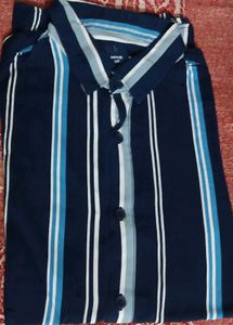 Men's Striped Navy Blue Shirt