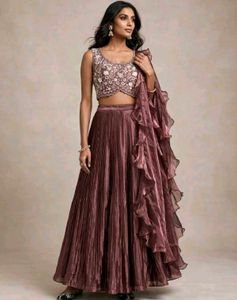Embroidered Crop Top & Pleated Skirt Set