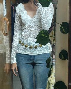 Elegant Cream Lace Long Sleeve Top