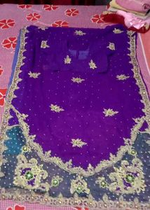 fully stone Hand work saree with blouse