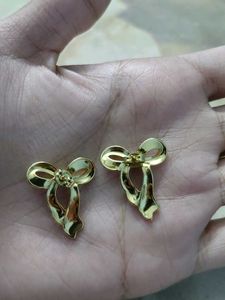 anti tarnish Gold Tone Bow Earrings