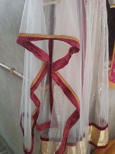 Elegant Maroon and White Ethnic Gown