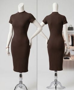 Classy Brown Ribbed Bodycon Dress