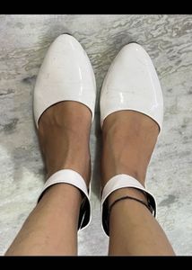 White Pointed Toe Ankle Strap Flats