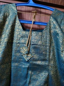 Newly Stitched Green Brocade Kurta with Gold Accen