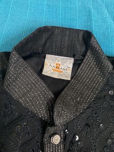 Elegantzed Black raw silk Sequined Kurta with whi