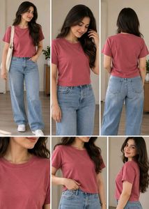 Washed Pink Mock Neck T-Shirt