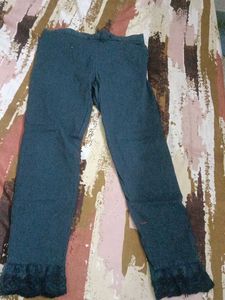 Dark Teal Lace Trim Leggings